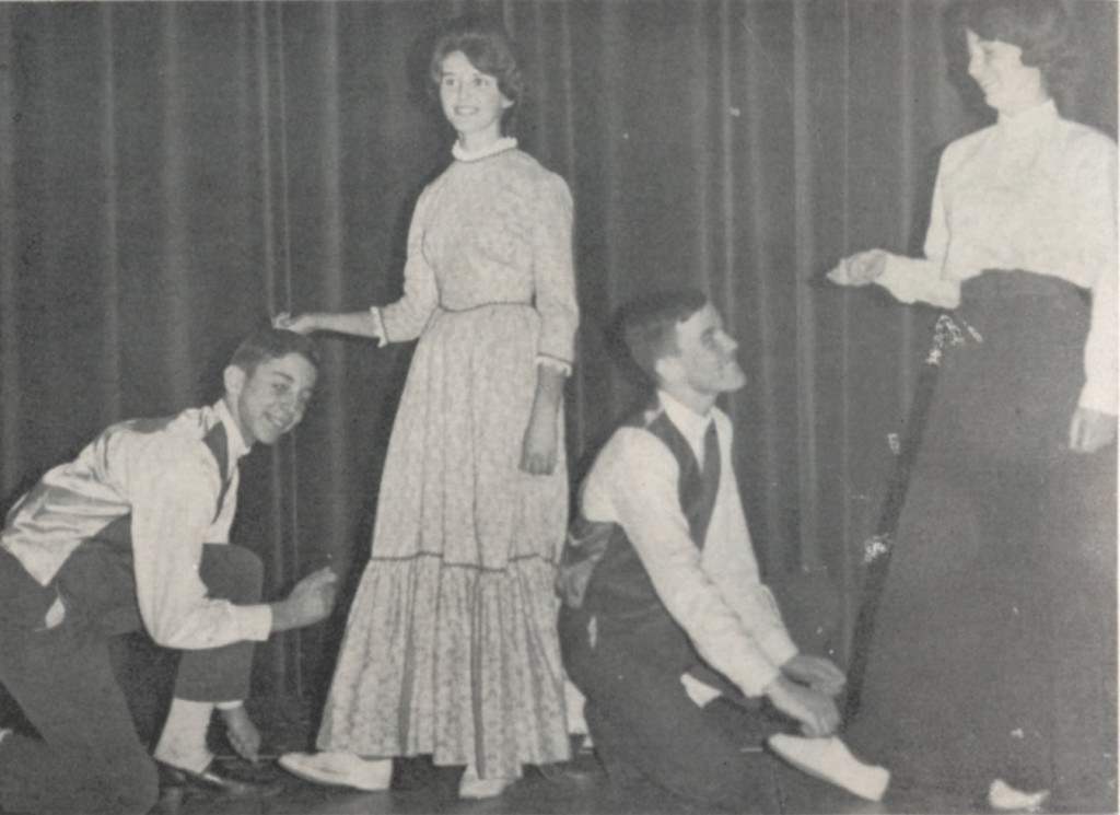 It's the Chattanooga Choo-Choo crowd getting ready for Minstrel Show! Phil Dube, Elaine Ambrose, Jeff Powers, and Jane Buckley. 